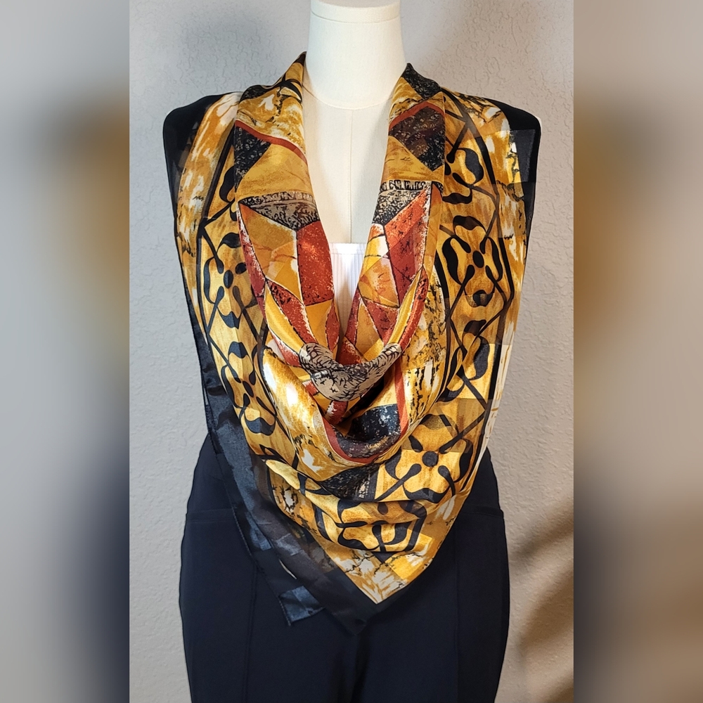 JOVANI Black and Gold Geometric Scarf - 39 x 39 Square - Picture 8 of 11